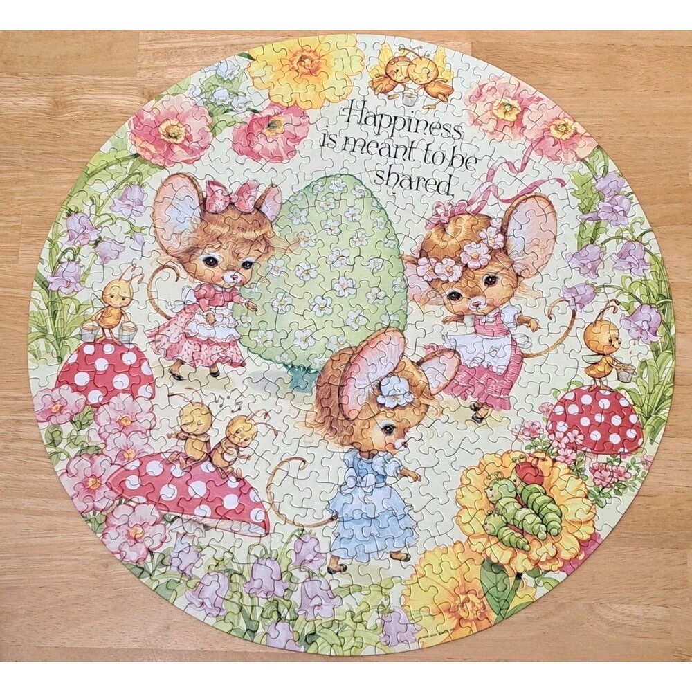 Hallmark Springbok Circular Jigsaw Puzzle Happyland Cute Mice VTG 1983 COMPLETE
